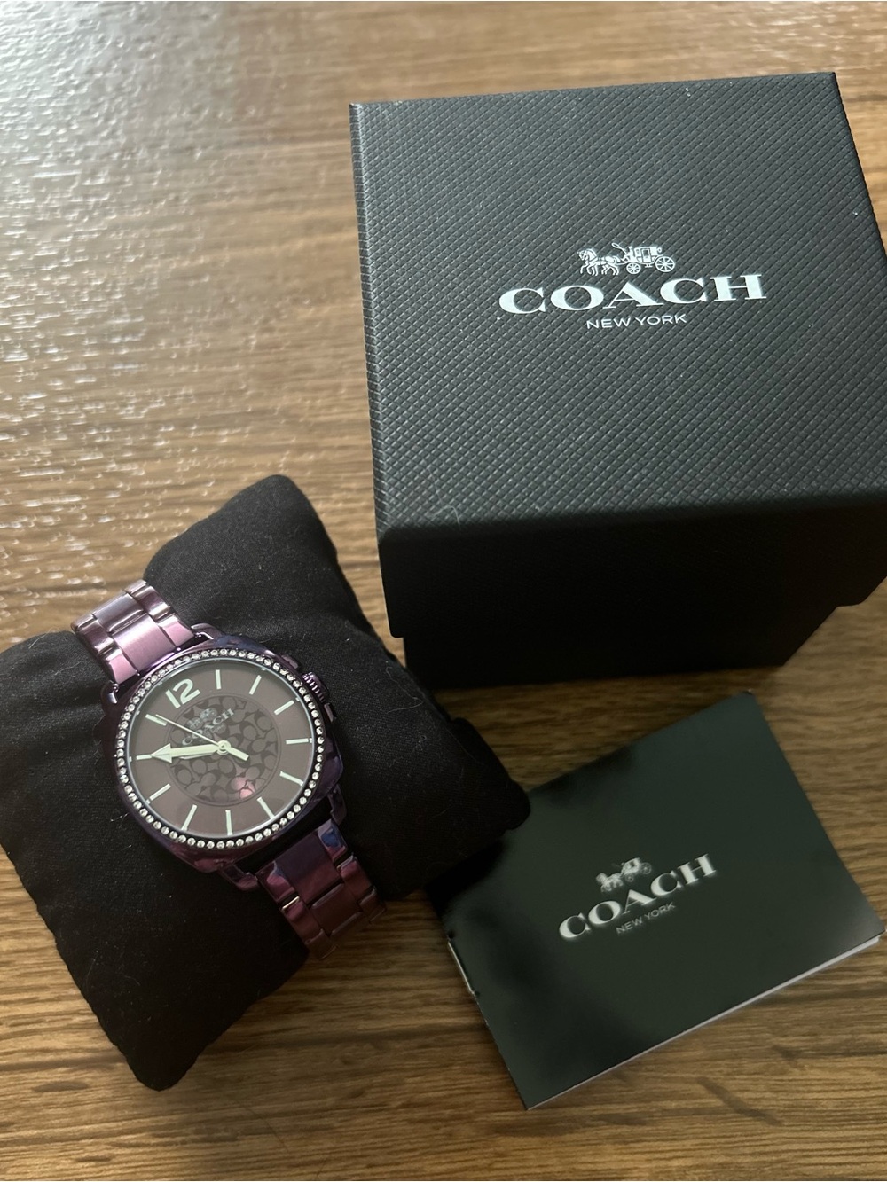 Coach Women's Purple Signature Stainless Steel Watch with Crystal Bezel